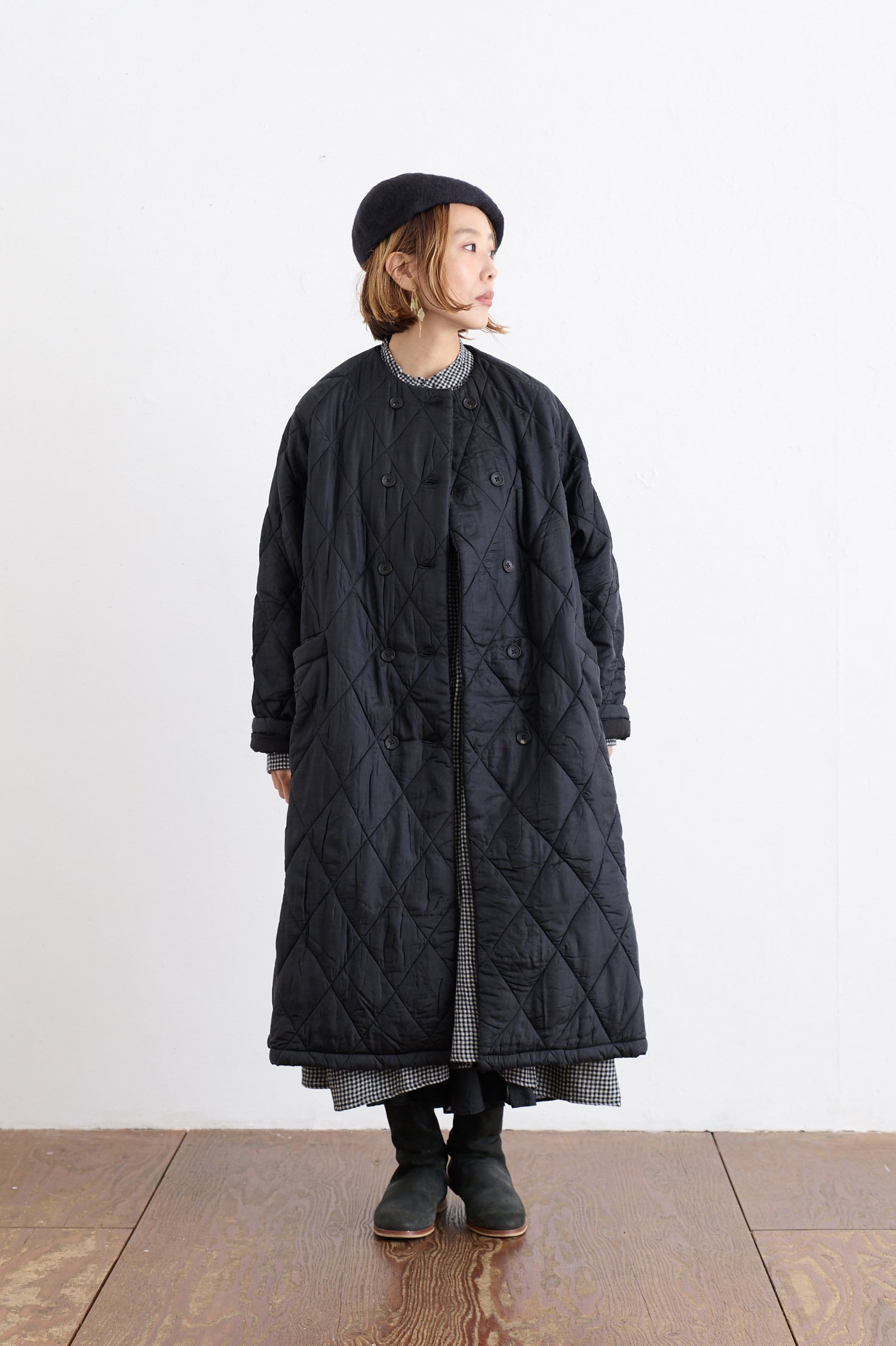 maison de soil Padded silk plain No collar double coat - poooL (online shop)