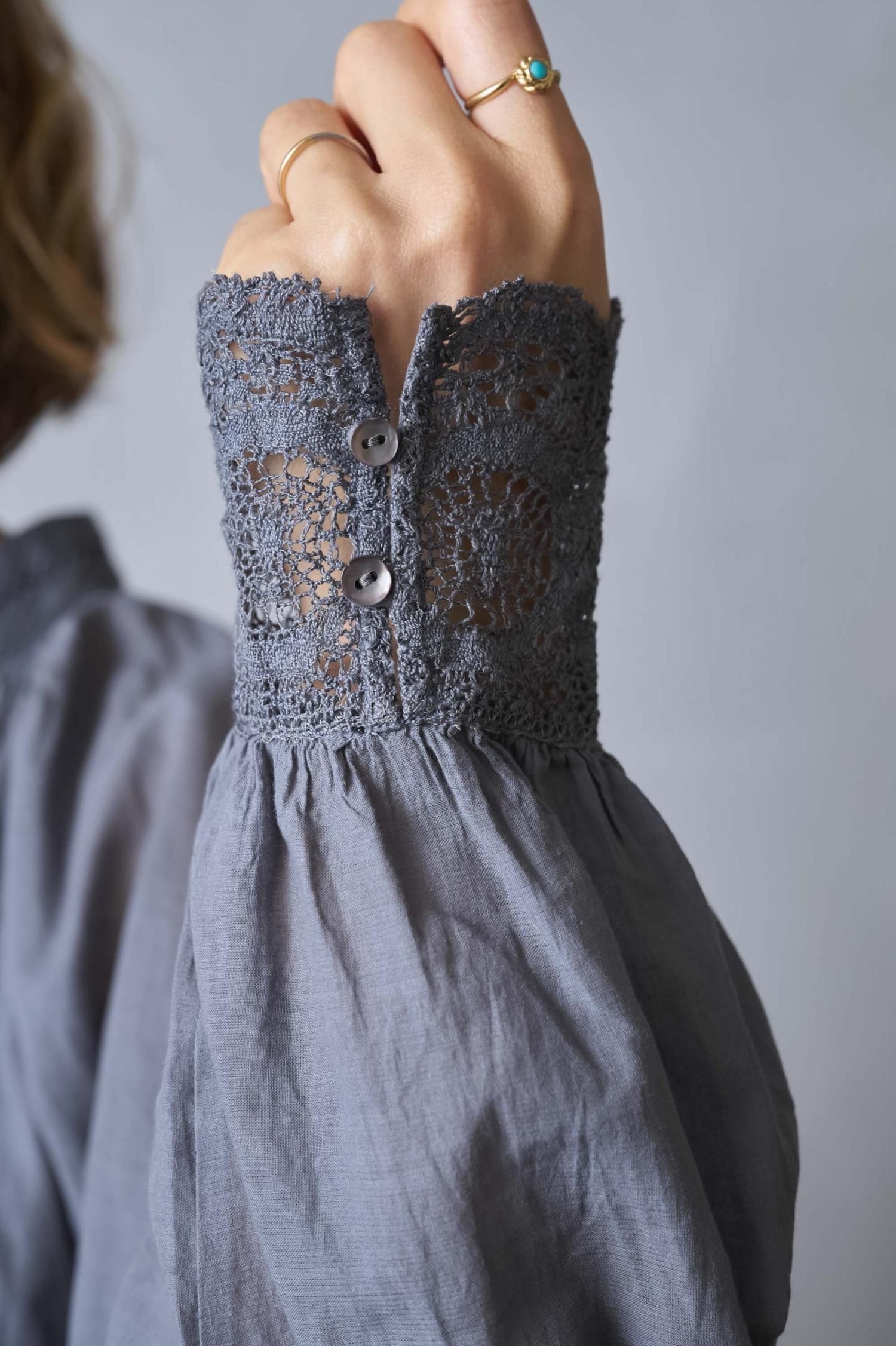 maison de soil 100's Khadi Neck gathered dress - poooL
