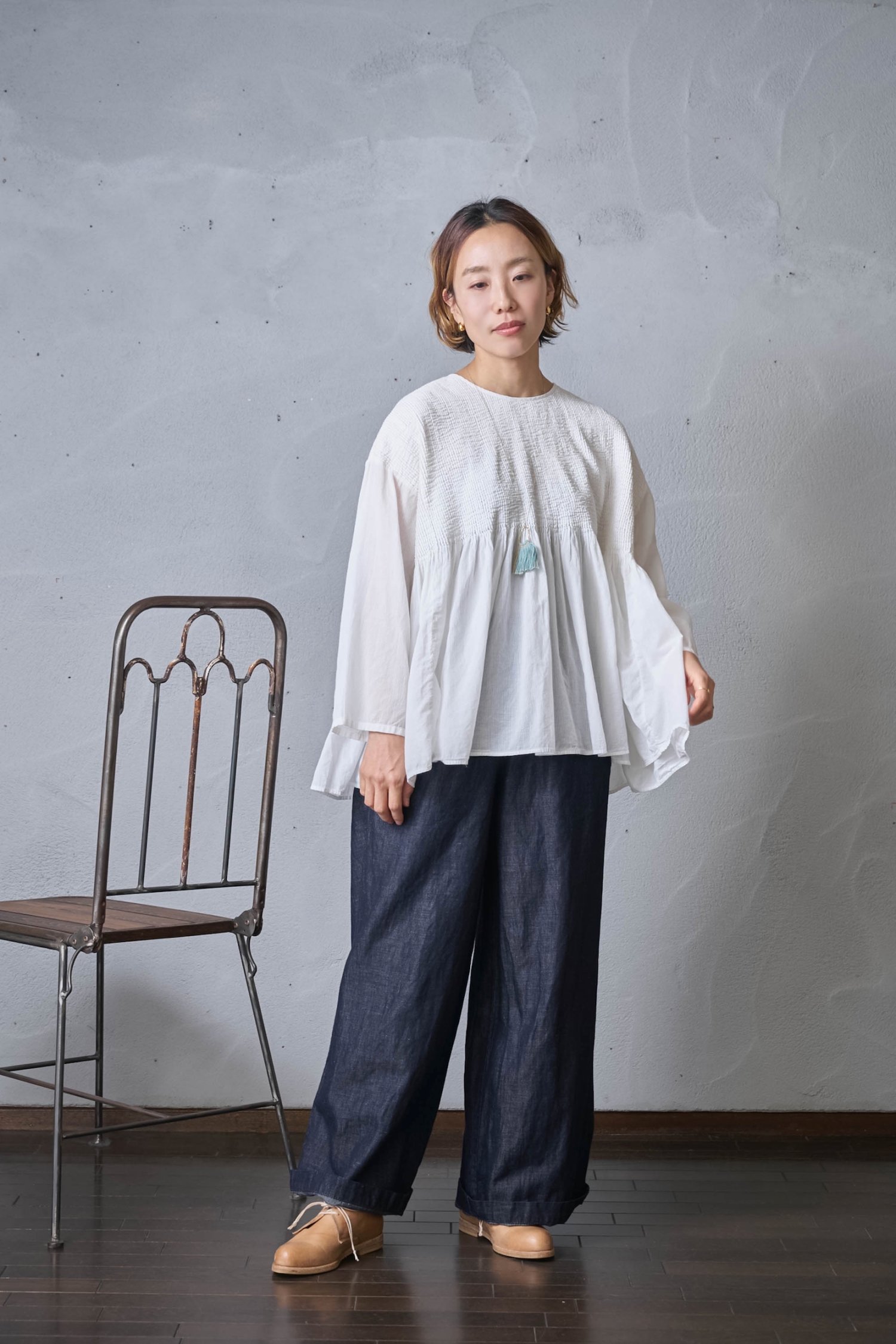 maison de soil Washed cotton linen denim Easy wide pants - poooL (online  shop)