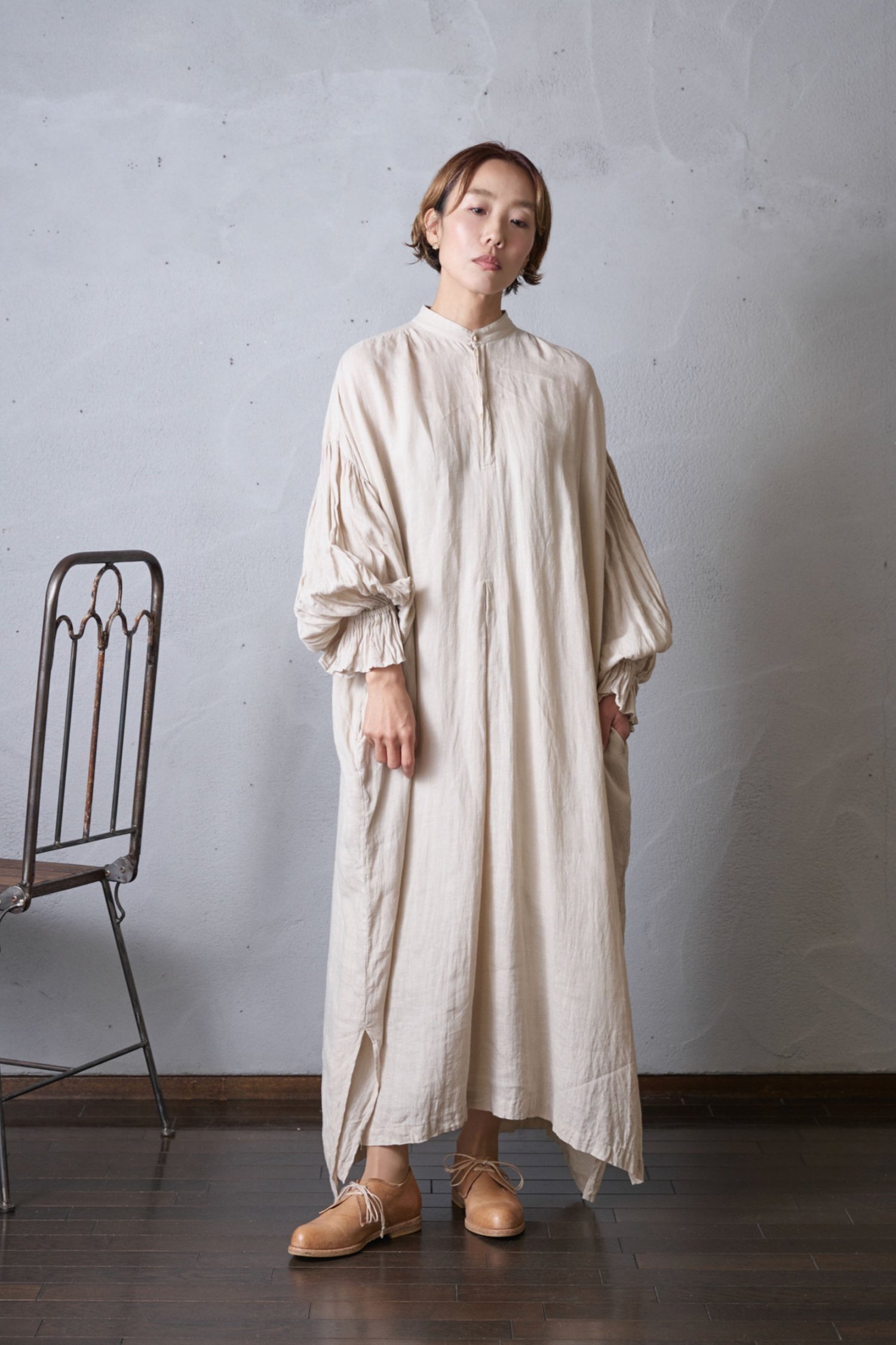 suzuki takayuki puff-sleeve dress（2color S231-24） - poooL