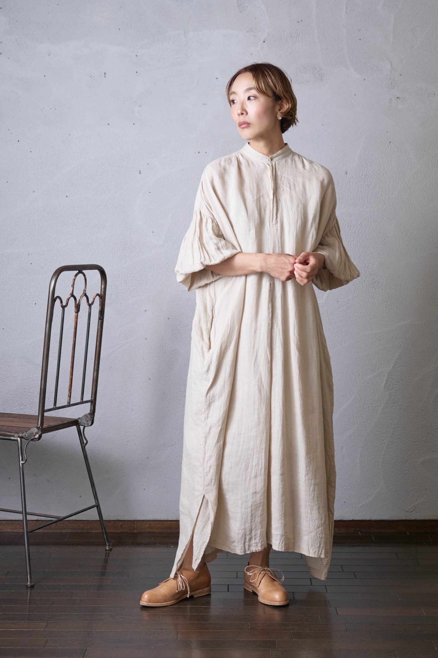 suzuki takayuki puff-sleeve dress（2color S231-24） - poooL 