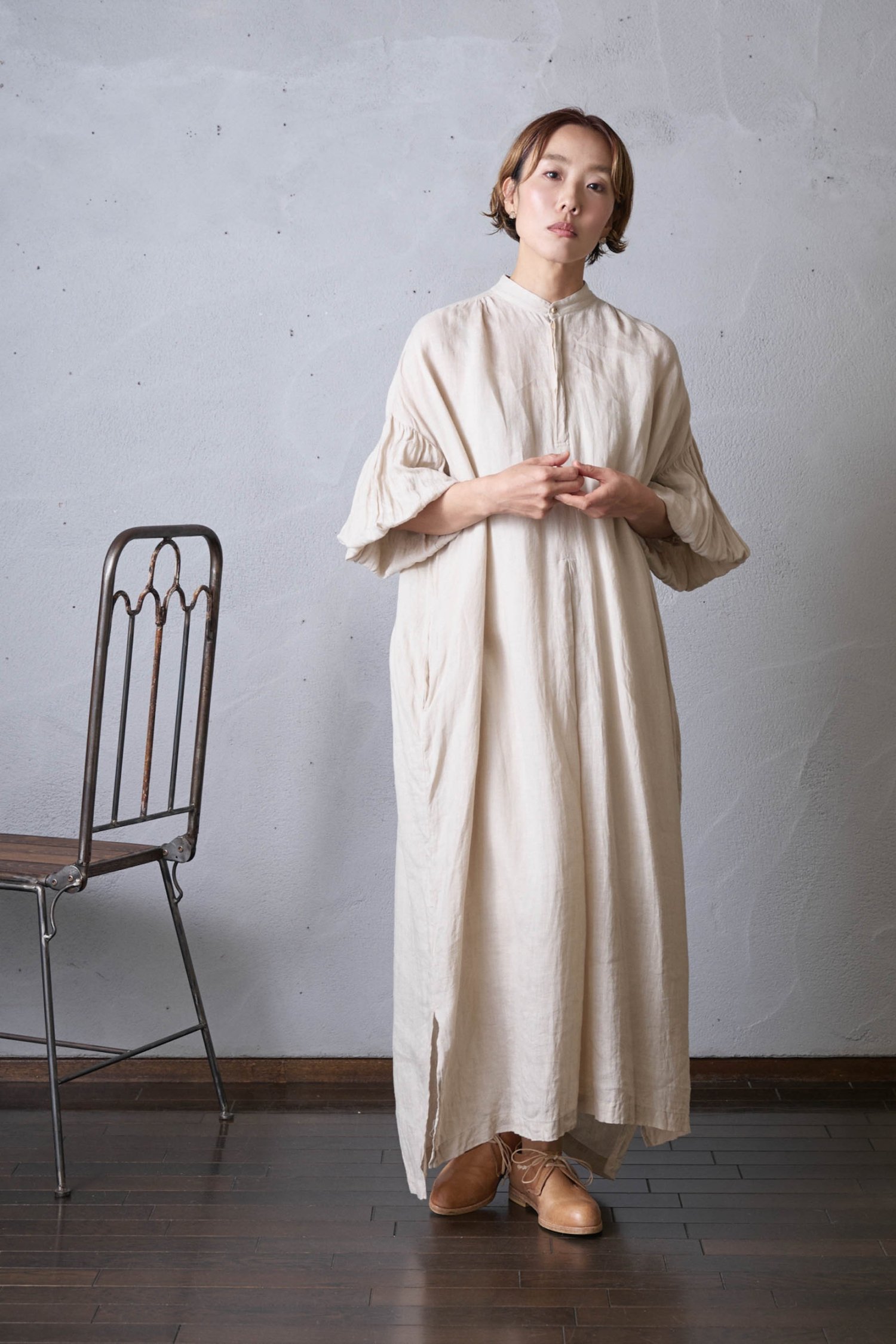 suzuki takayuki puff-sleeve dress（2color S231-24） - poooL (online shop)