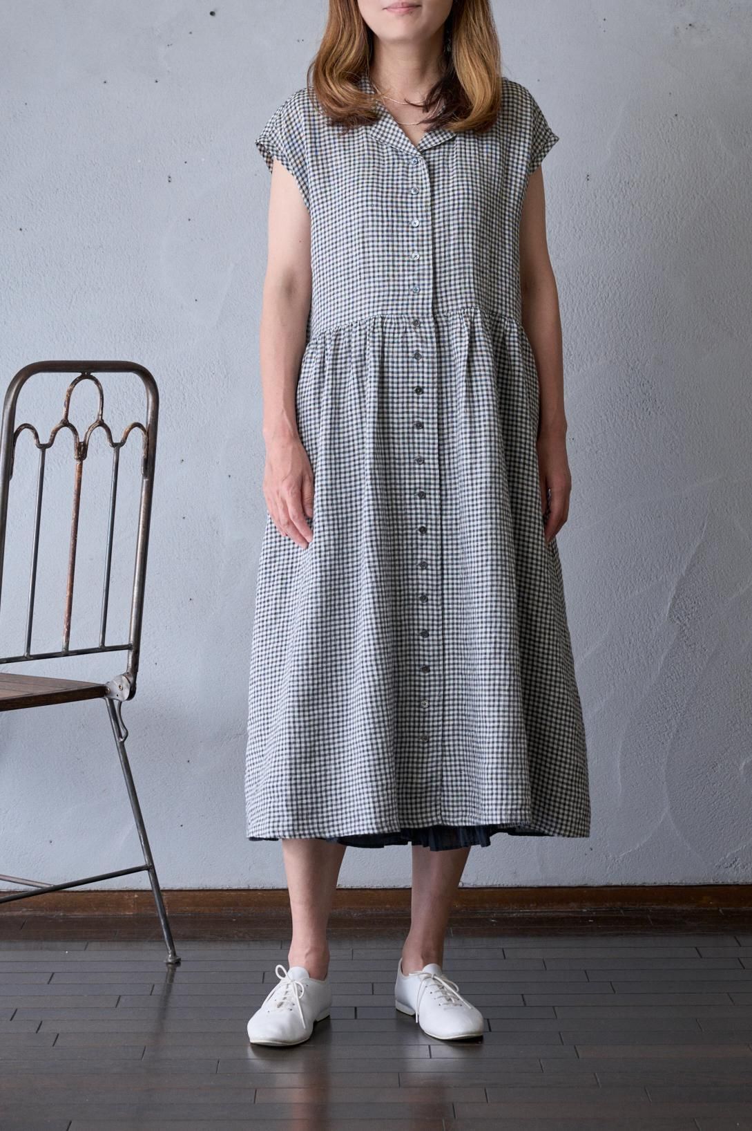 SOIL 60'S Power loom linen fancy gingham check open collar