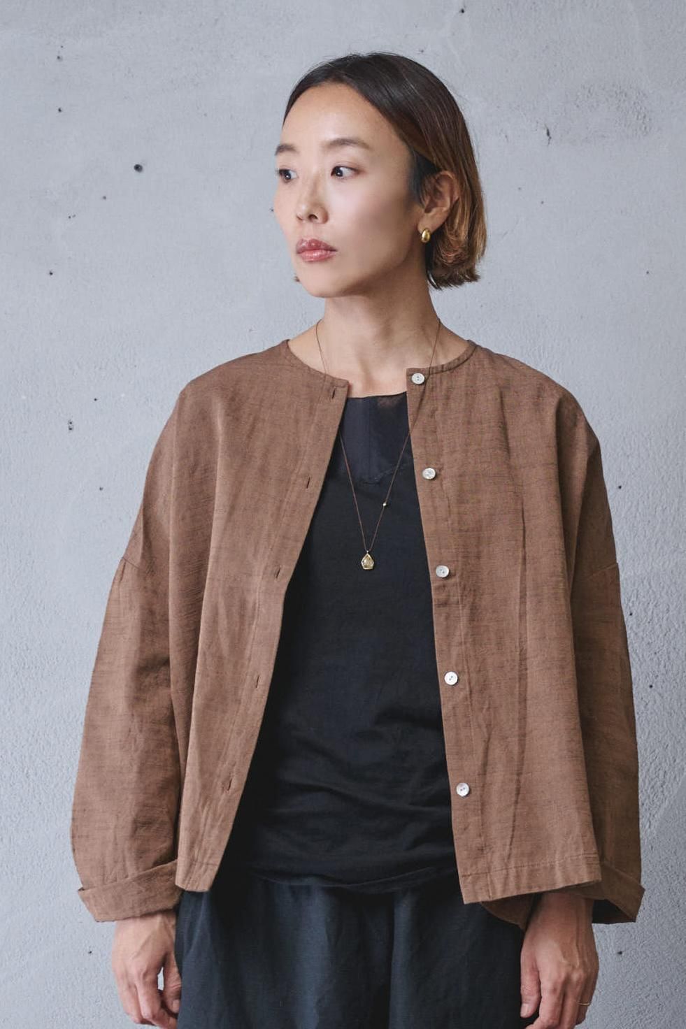 YAMMA 丸首ボタンワンピース長袖 チョコ色 【公式通販】