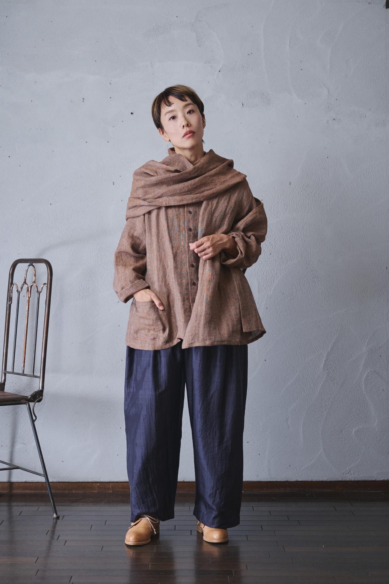 専門店では vlas ストール衿シャツジャケット Check Gauze Winter blomme ジャケット・アウター
