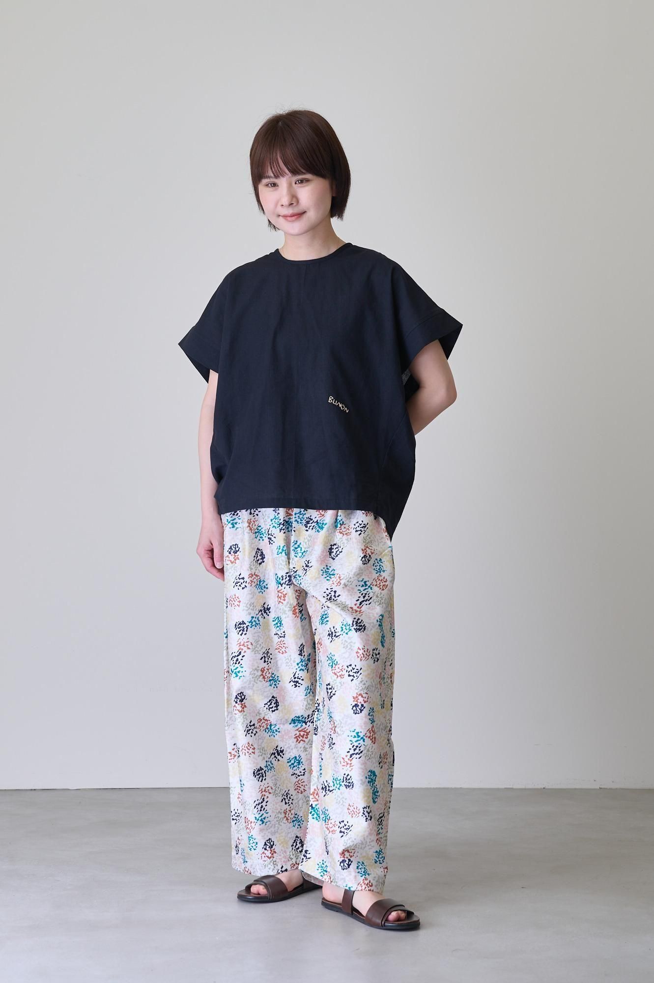 BUNON Khadi silk hand print Wide belt pants - poooL (online shop)