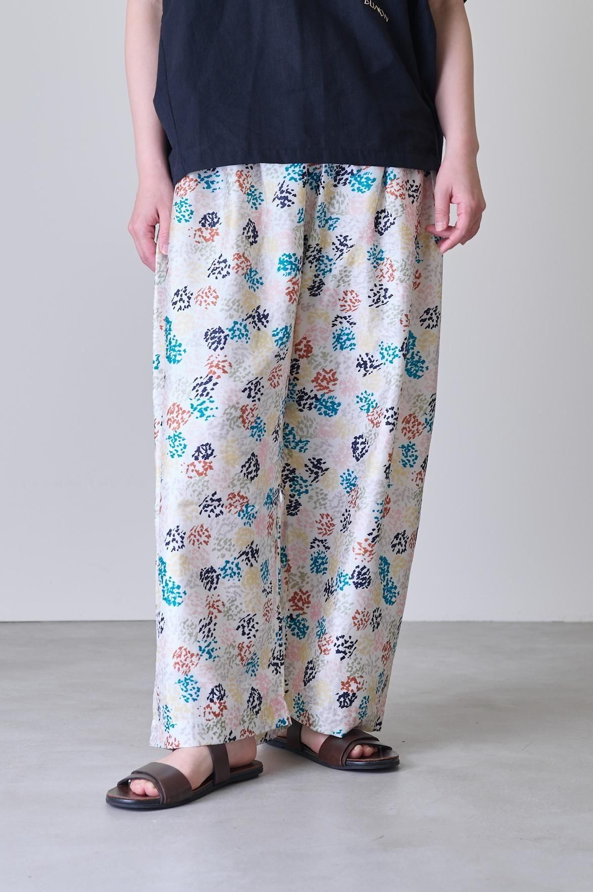 BUNON Khadi silk hand print Wide belt pants - poooL (online shop)