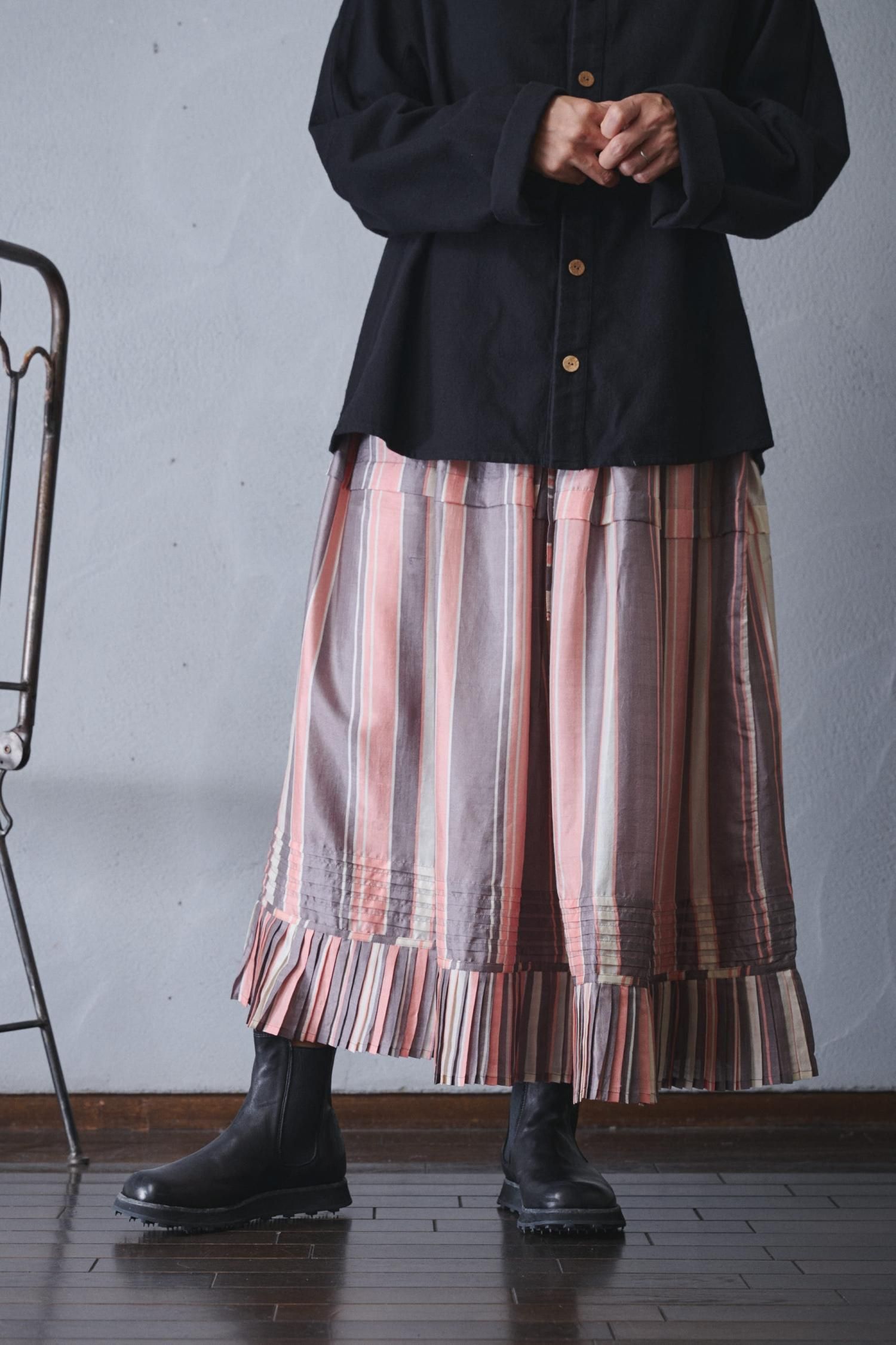 bunon キルティングスカート ボルドー　ブノン BUNON Khadi silk polka dots print Wide jumper skirt（2color