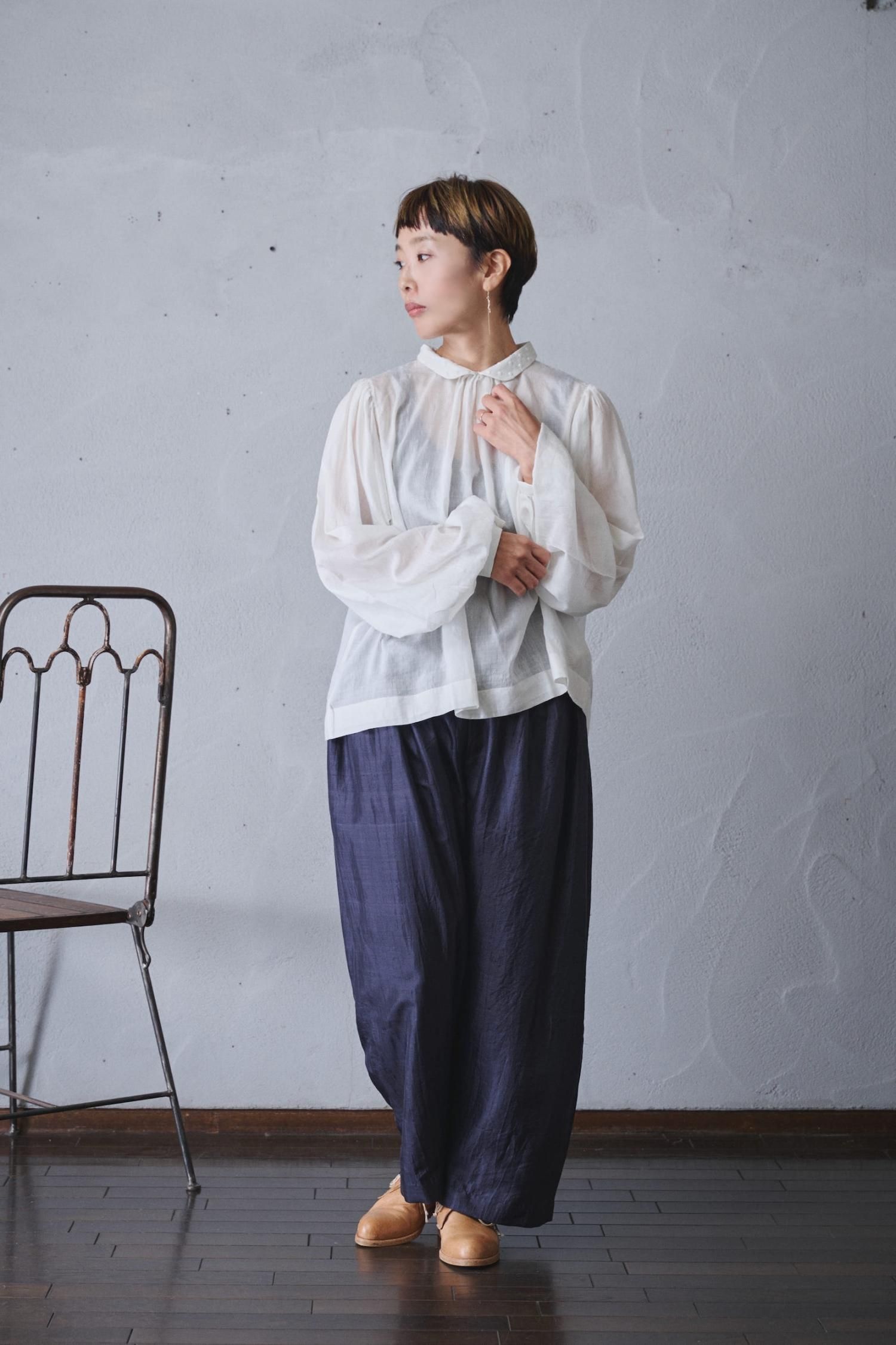 トップス BUNON Cotton Silk Khadi Gather Blouse BUNON Khadi Cotton Silk Embroidery Ribbon Gather Blouse