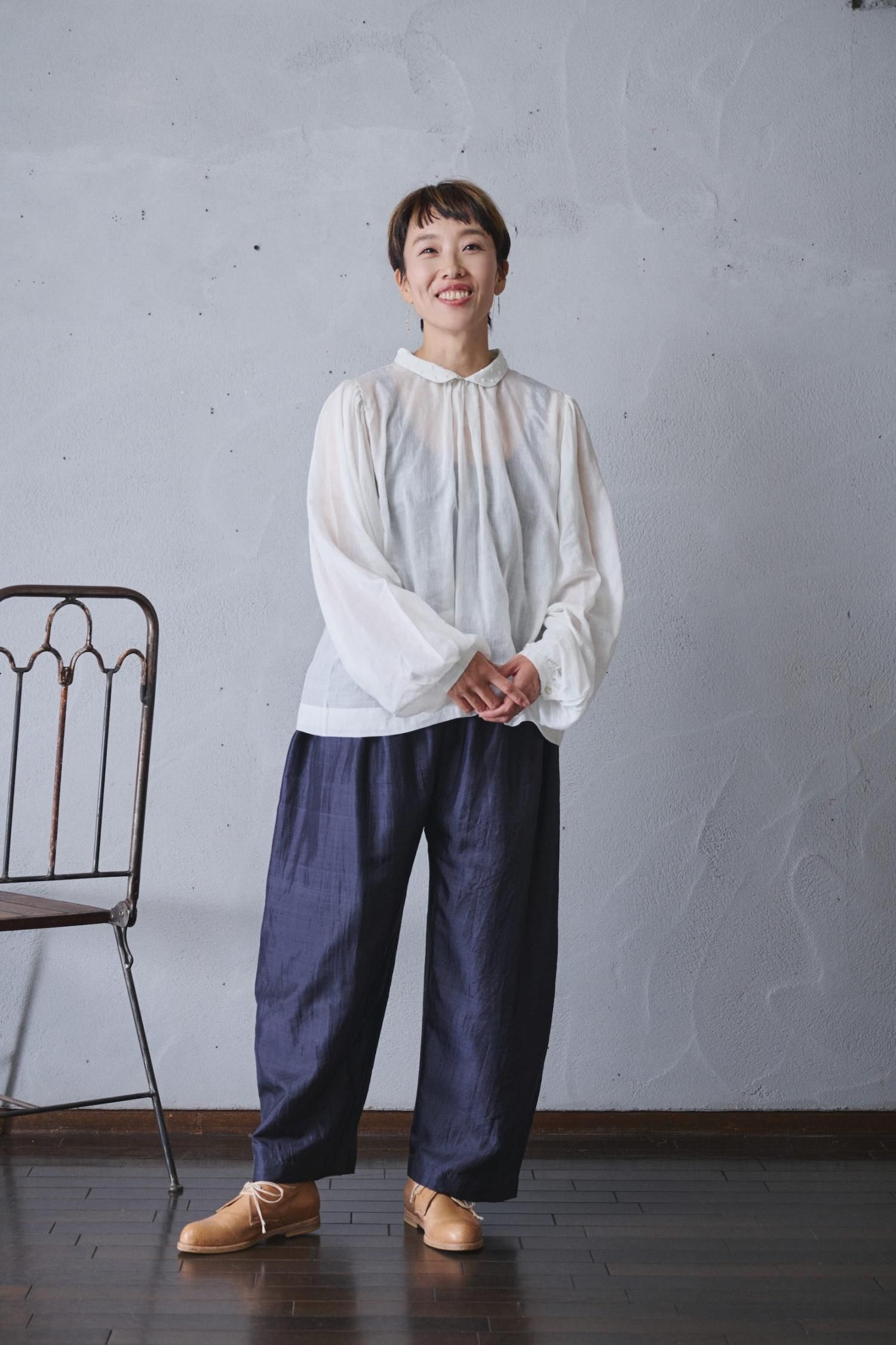 トップス BUNON Cotton Silk Khadi Gather Blouse BUNON Khadi Cotton Silk Embroidery Ribbon Gather Blouse