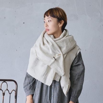Honnete Wide Stole Washed Wool（Gingham Check） - poooL (online shop)