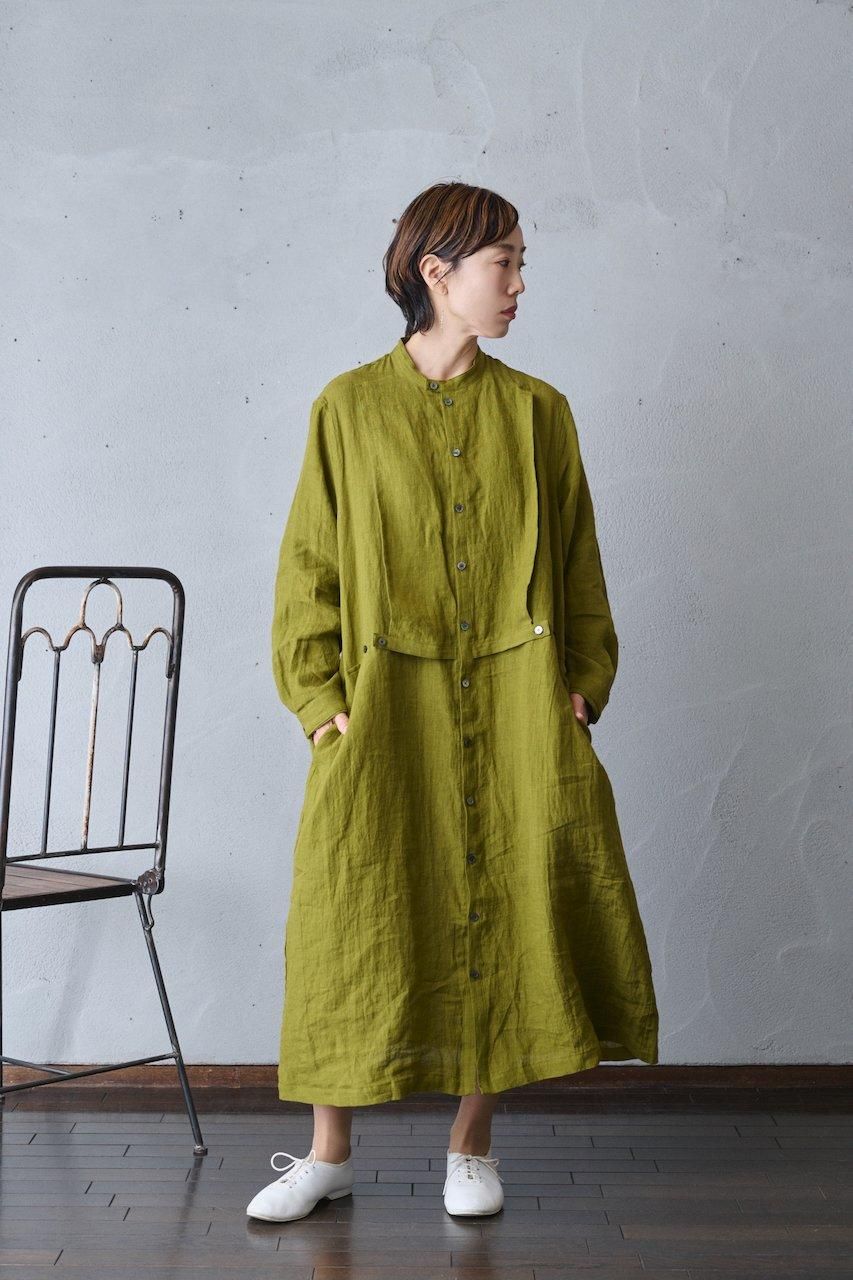 [Vlas Blomme]Cotton Linen Canvasワンピース Soft Linen 前開きビブワンピース | ITEM | Vlas blomme