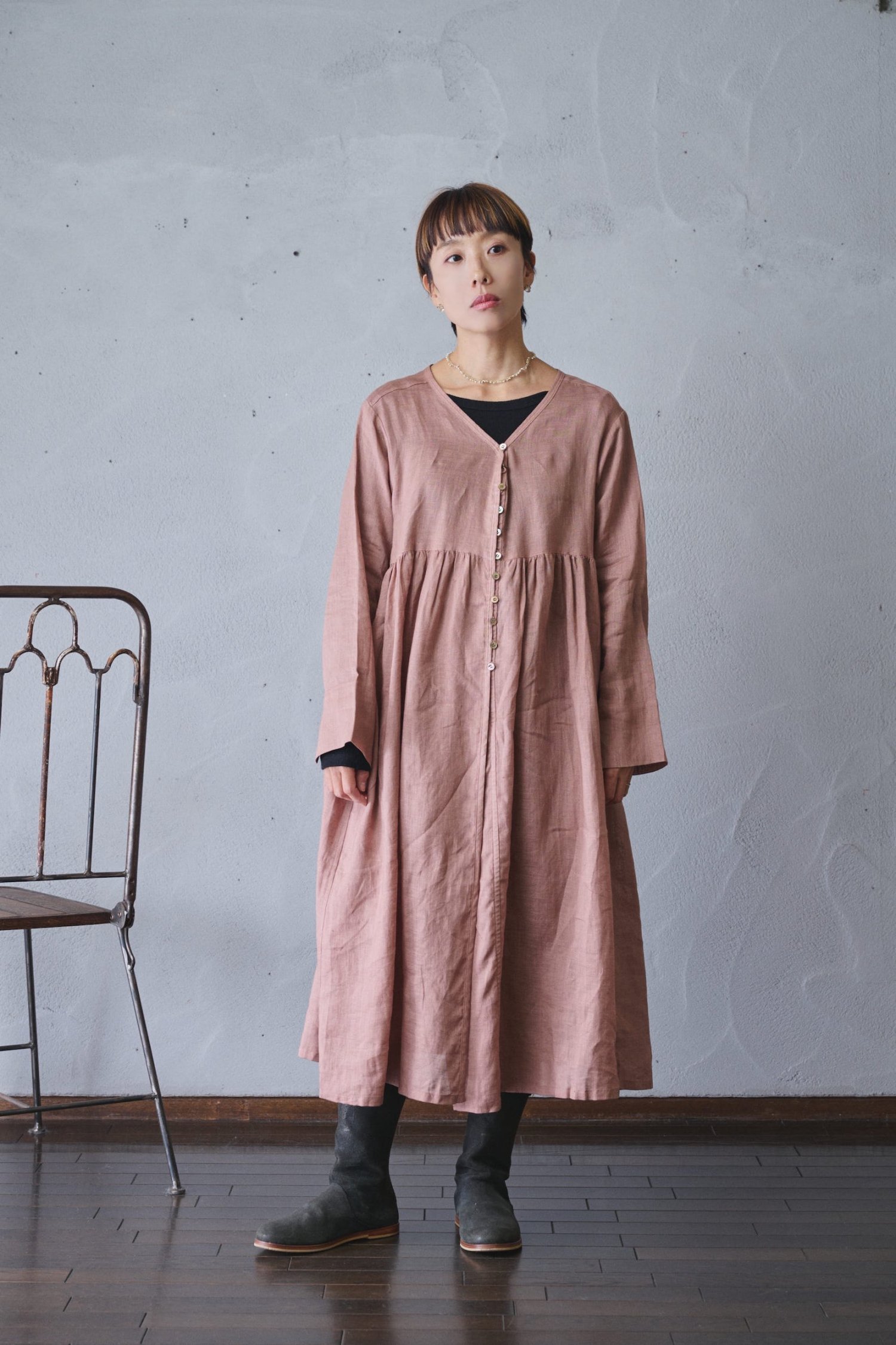 vlas blomme Light linen × Botanical dye カシュクールワンピース- poooL (online shop)