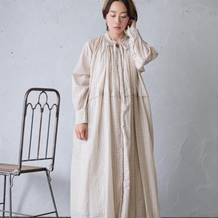 【いいね不要】BUNON Khadi Cotton Silk カディワンピース BUNON Khadi silk polka dots print Back button dress - poooL