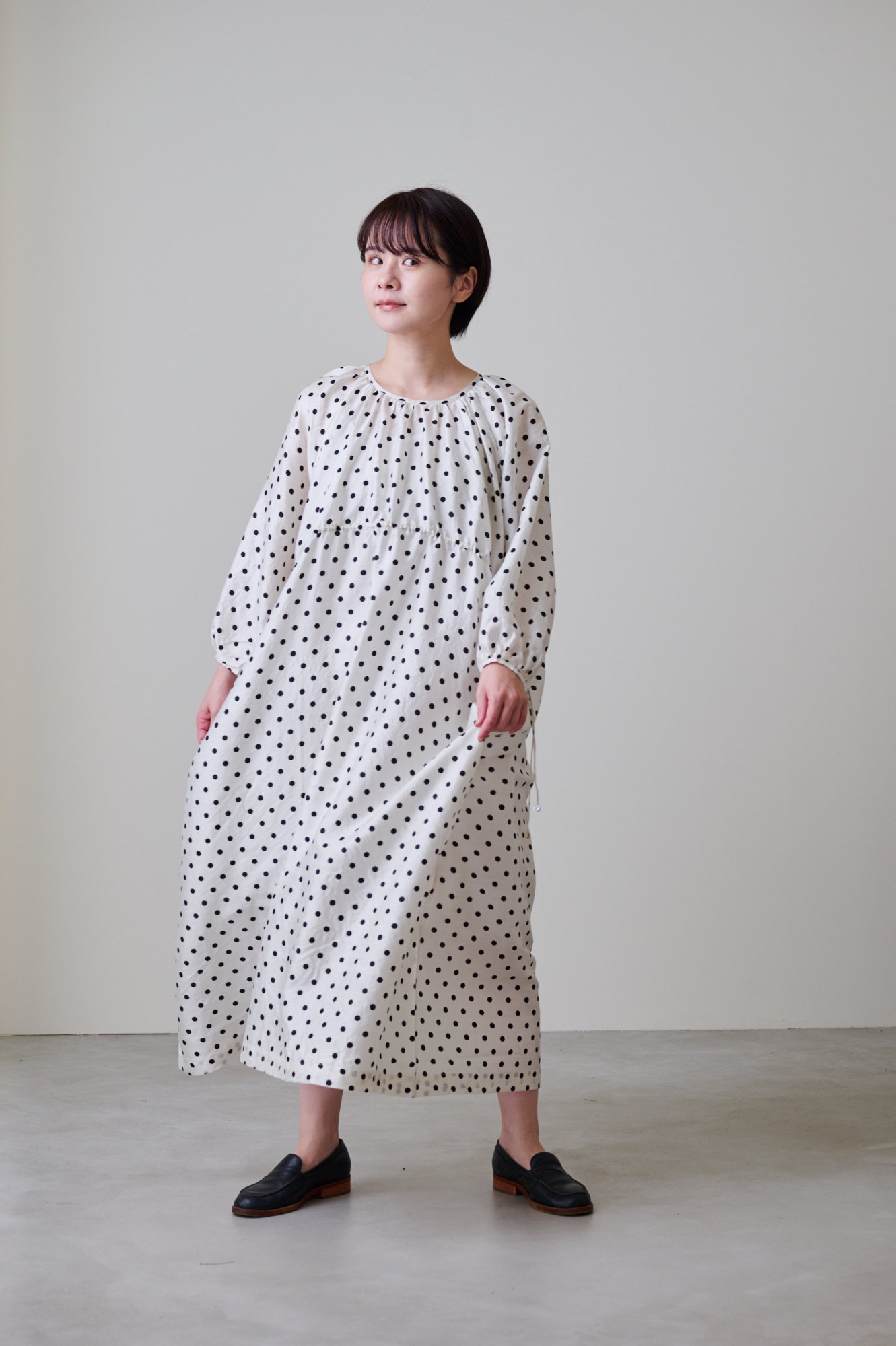 BUNON Khadi silk polka dots print Back button dress - poooL (online shop)