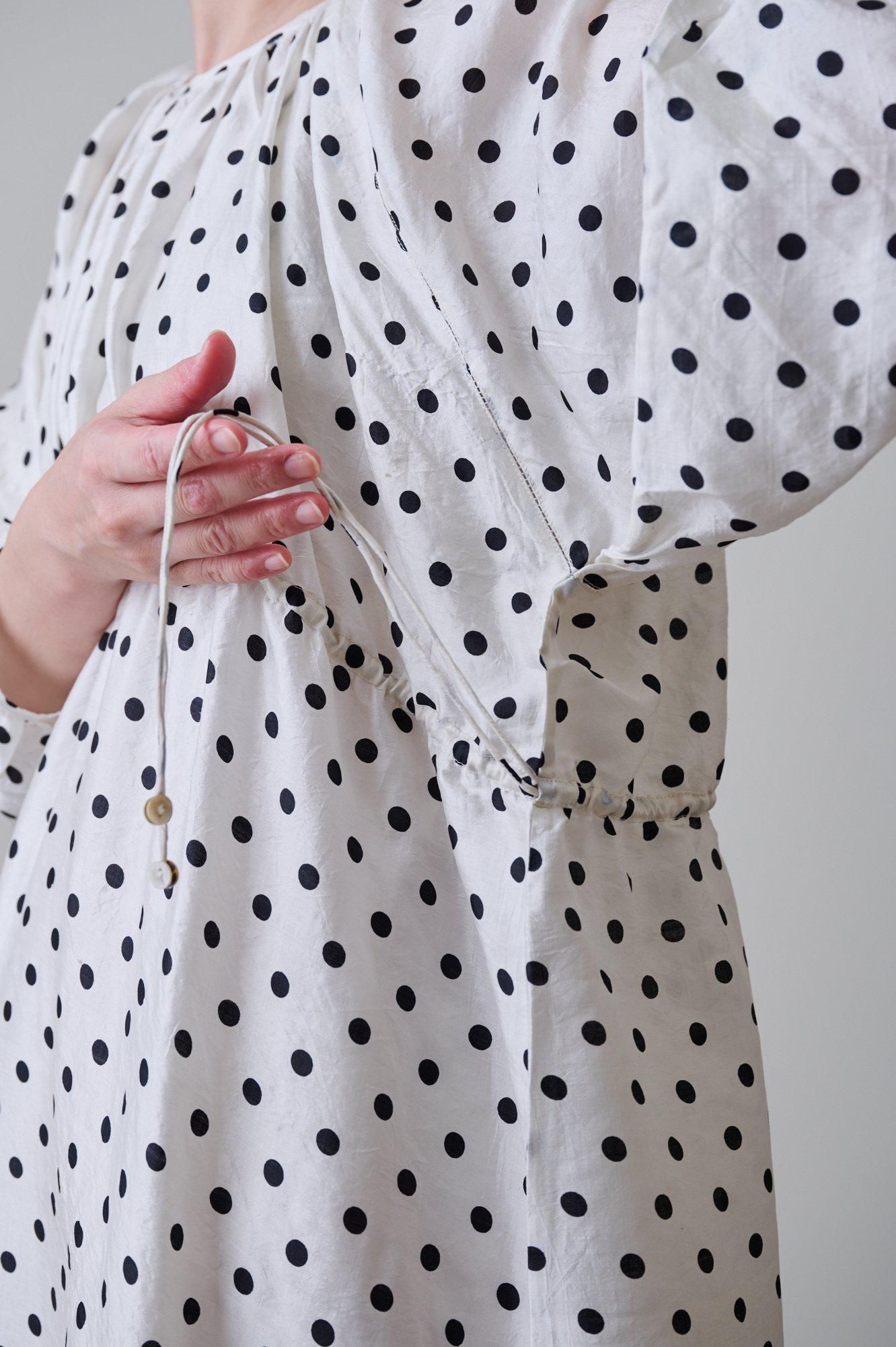 BUNON Khadi silk polka dots print Back button dress - poooL