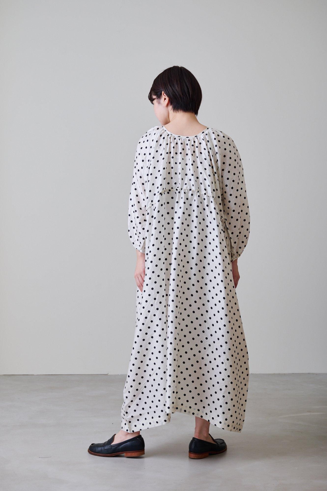 BUNON Khadi silk polka dots print Back button dress - poooL