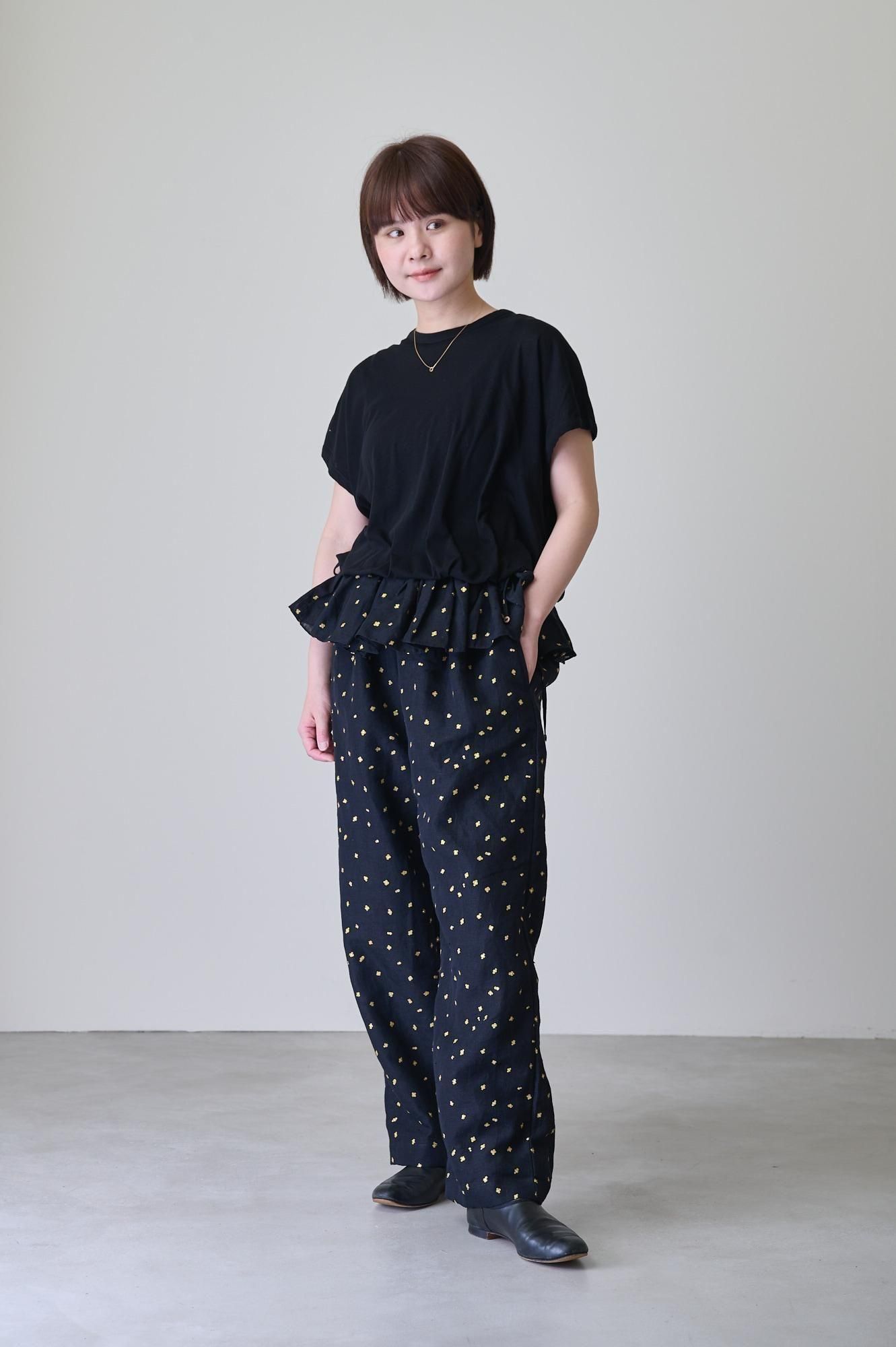 BUNON Khadi linen hand print & embroidery Embroidery frap