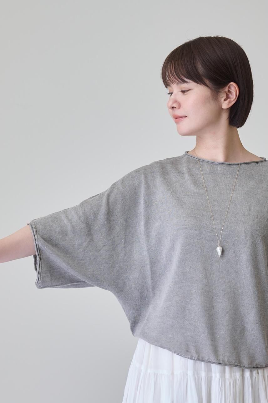 FACTORY ベージュ 半袖Tシャツ風セーター ベルギーリネン FACTORY(ファクトリー) ベルギーリネンワイドニット ブラック