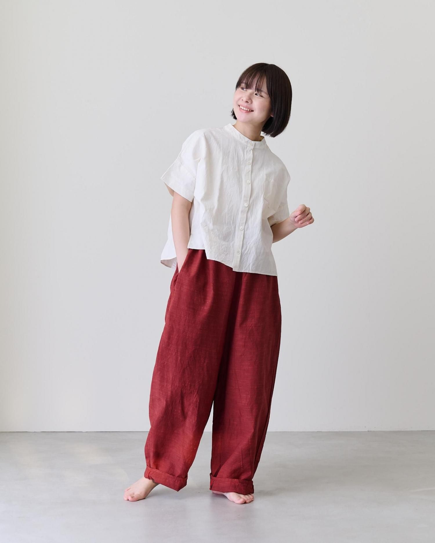 YAMMA 会津木綿 スタンドカラーシャツ 白（袖なし・袖あり