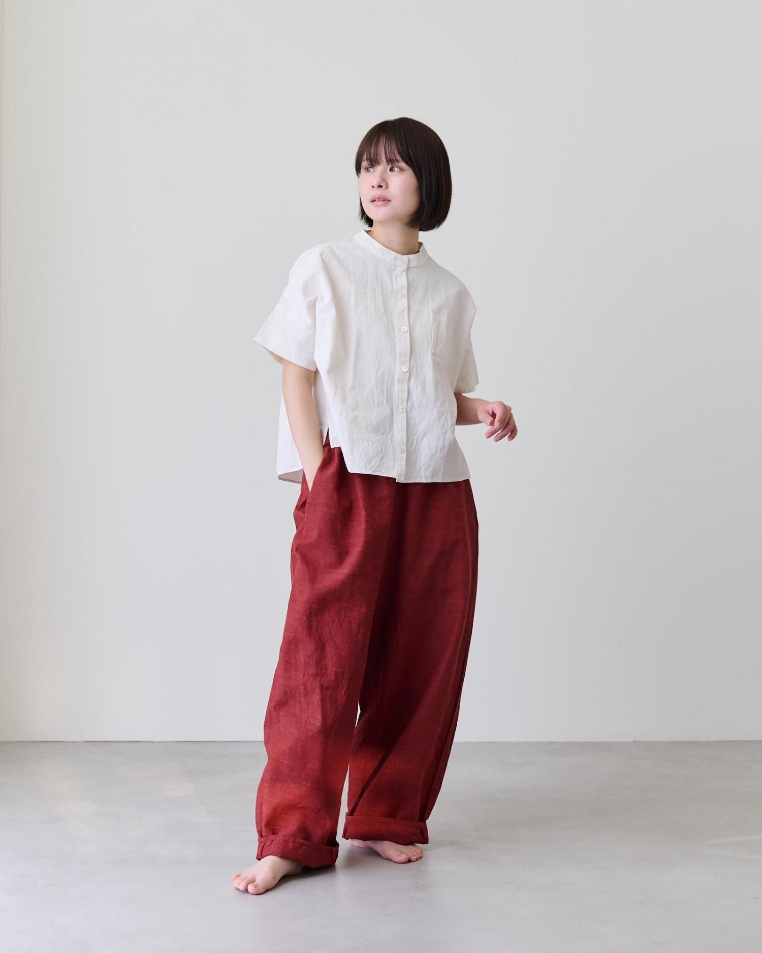 YAMMA 会津木綿 スタンドカラーシャツ 白（袖なし・袖あり