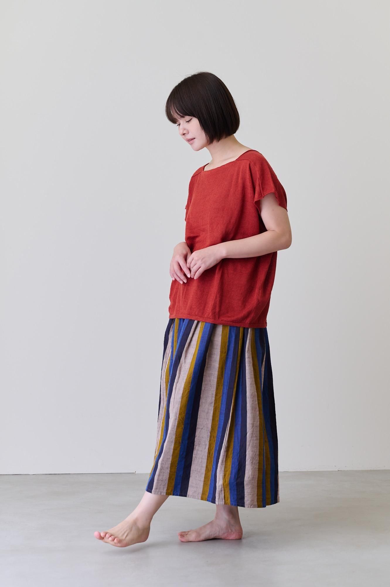 ミドル　綿　スカート　yamma YAMMA 会津木綿のタックスカート のぞみ縞- poooL (online shop)