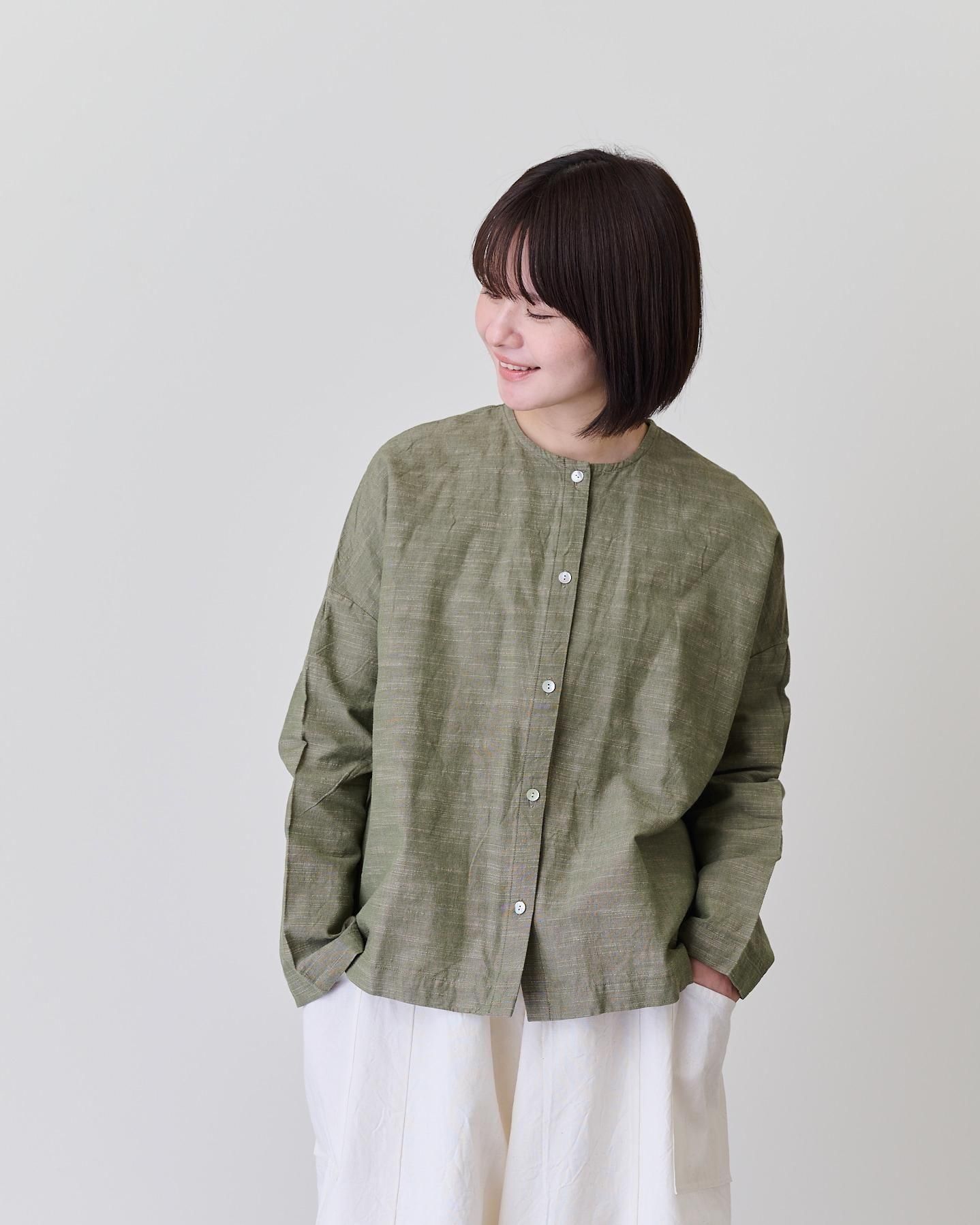 YAMMA 会津木綿 丸首ボタンシャツ（くわいろ）- poooL (online shop)