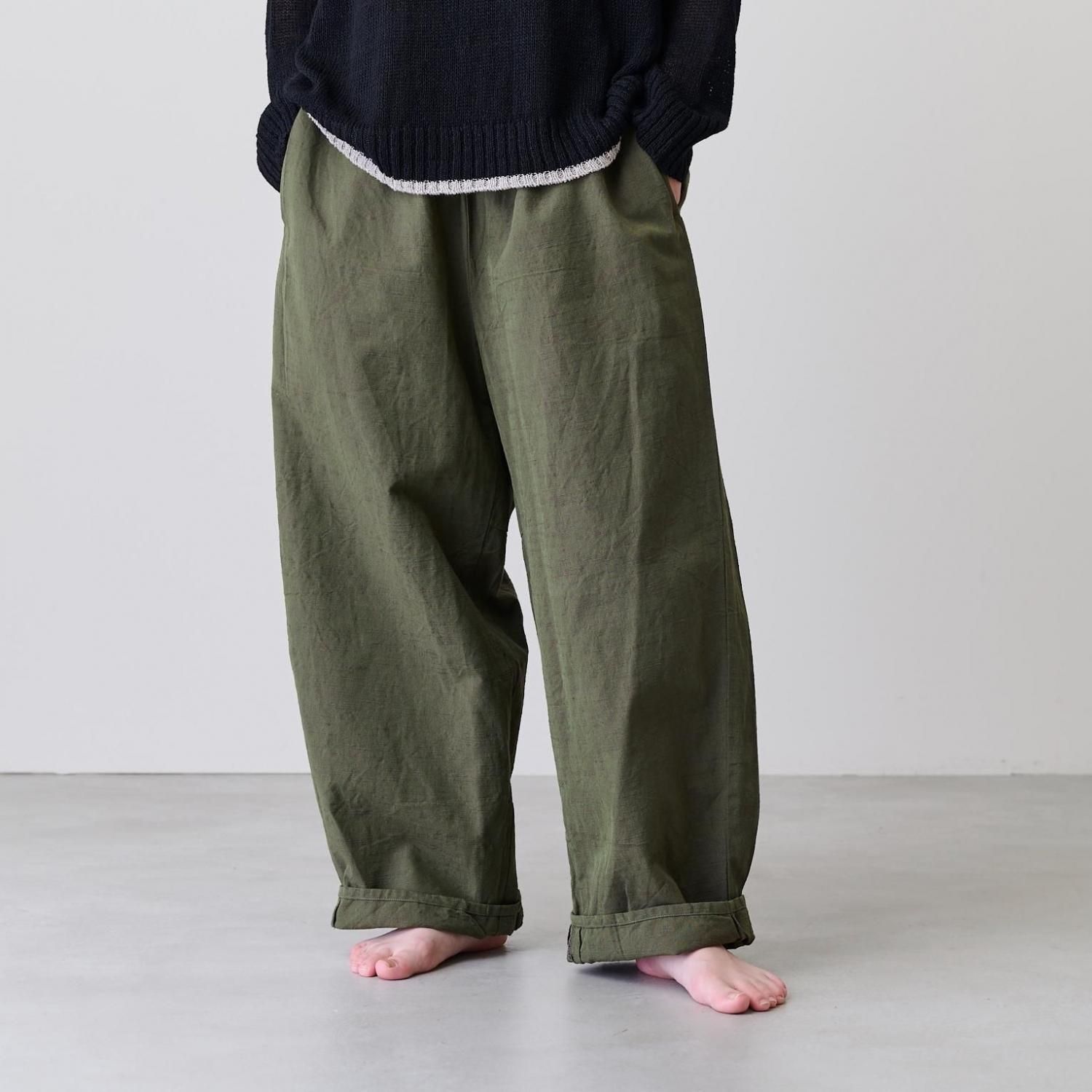 YAMMAMAN 会津木綿 バルーンパンツ（モスグリーン）- poooL (online shop)