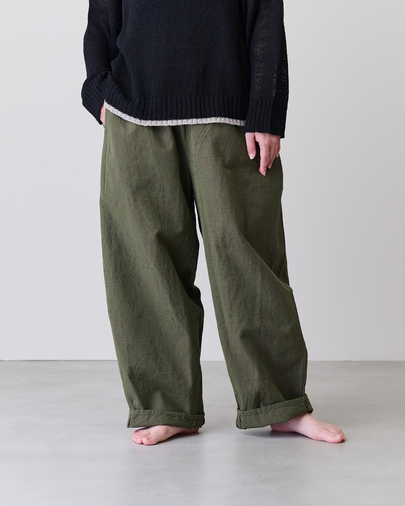 古布　襤褸　木綿　バルーンパンツ YAMMAMAN 会津木綿 バルーンパンツ（モスグリーン）- poooL (online shop)