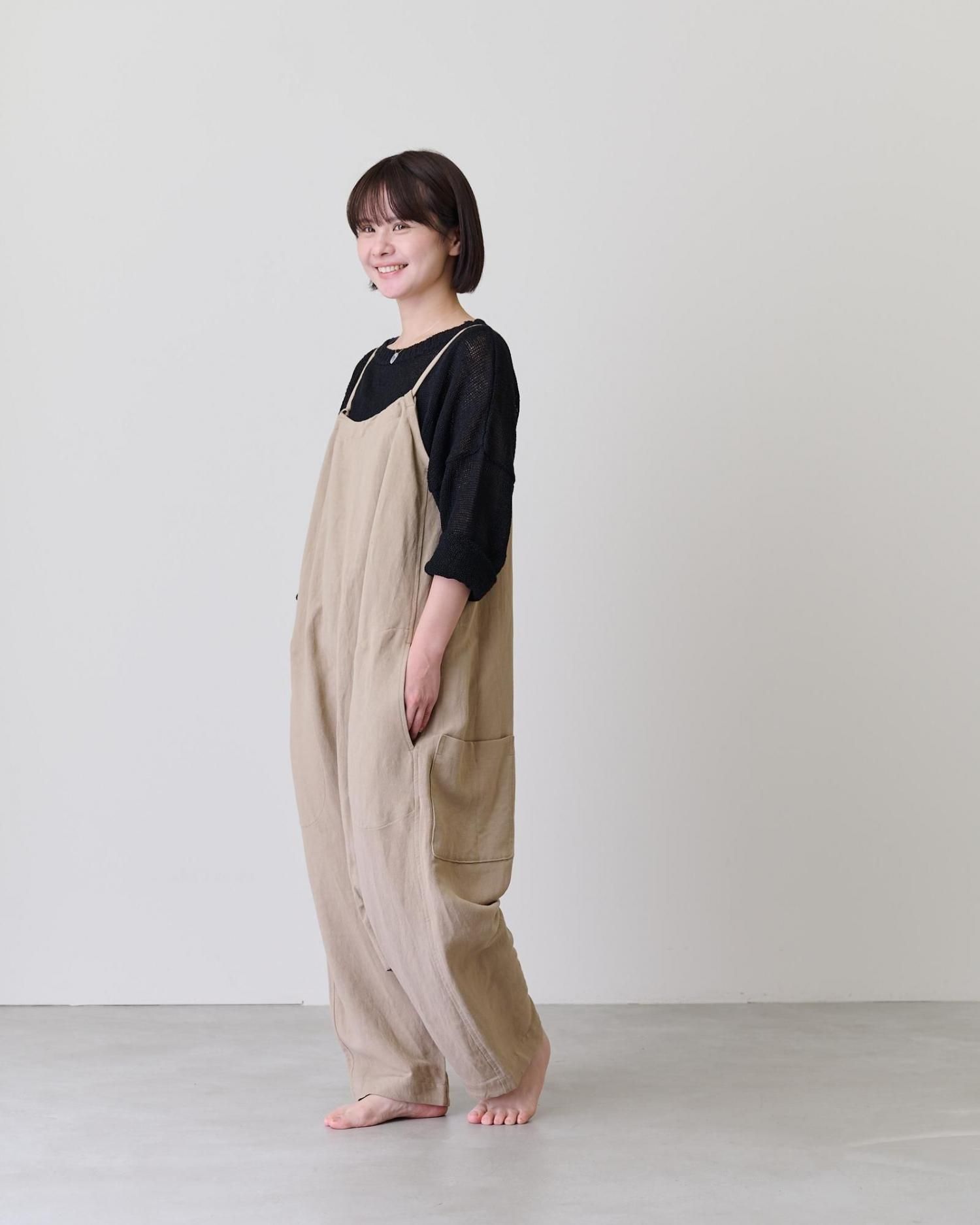 vlas blomme Linen viscose canvasサロペット- poooL (online shop)