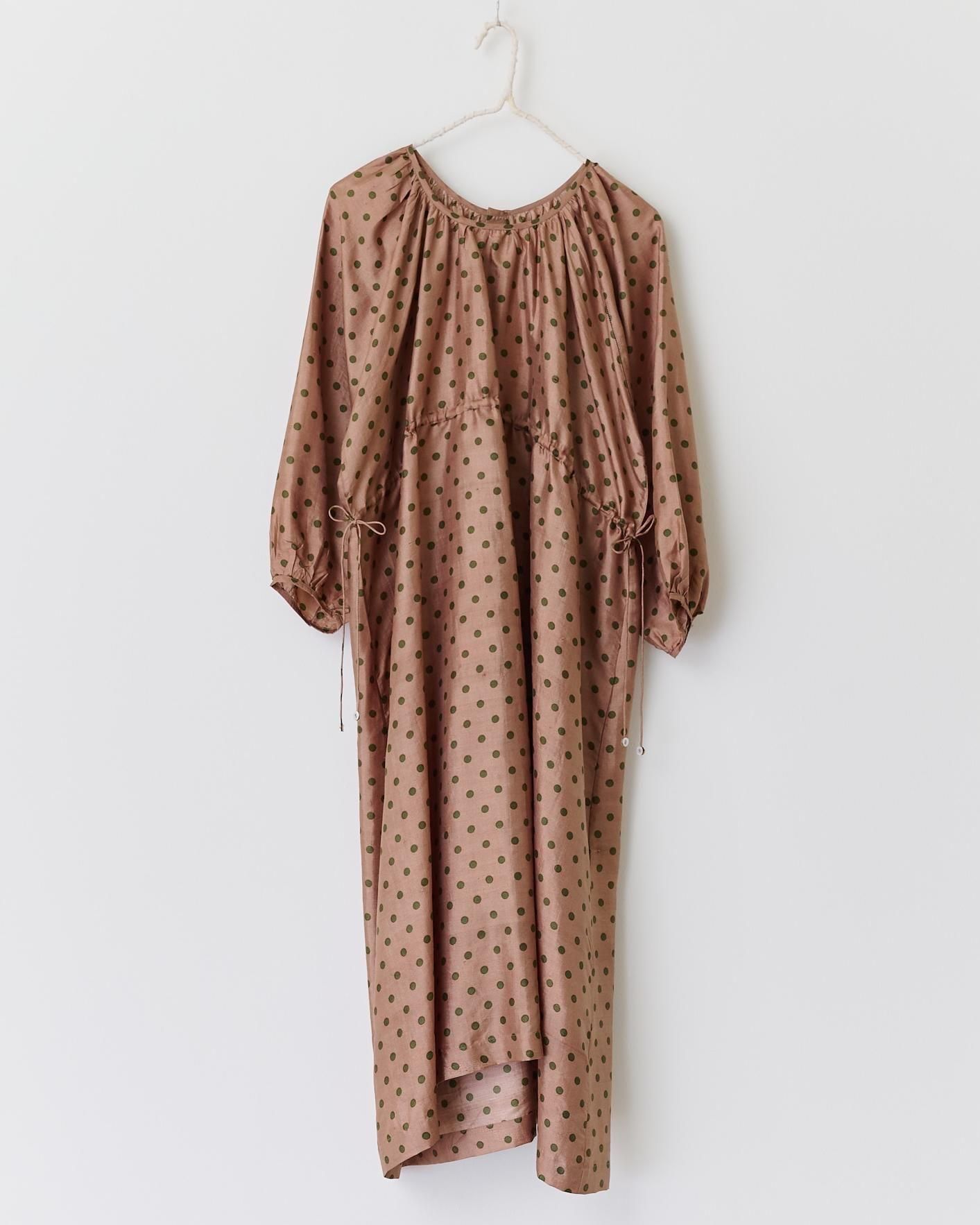【いいね不要】BUNON Khadi Cotton Silk カディワンピース BUNON Khadi silk polka dots print Back button dress - poooL
