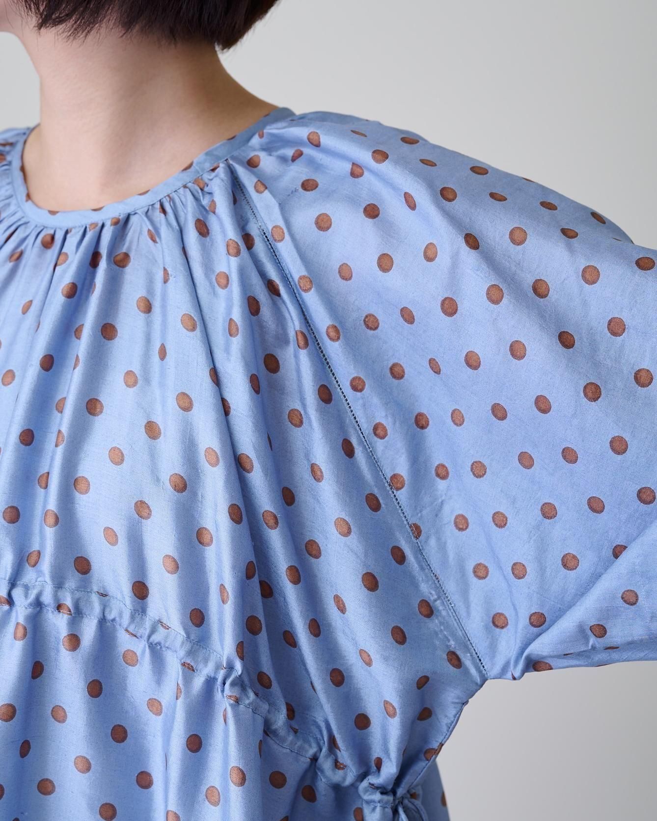 BUNON Khadi silk polka dots print Back button dress - poooL