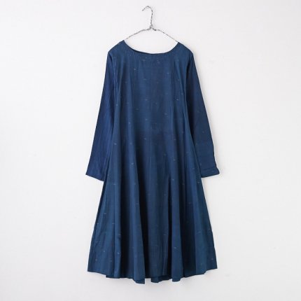 maku textiles カディコットン ジャムダニ織り ロングスリーブワンピース（Blue） - poooL (online shop)