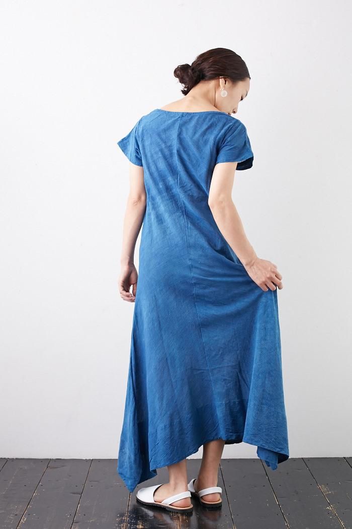 maku textiles カディ インディゴ バイアスワンピース
