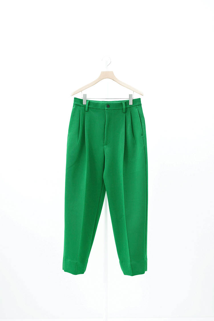 stein HIGH COUNT KNIT PINTUCK WIDE TROUSERS / GREEN