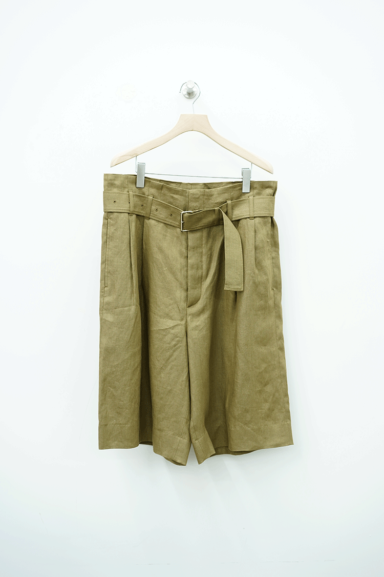 INSCRIRE Linen Washed Belted Shorts / Dark Beige