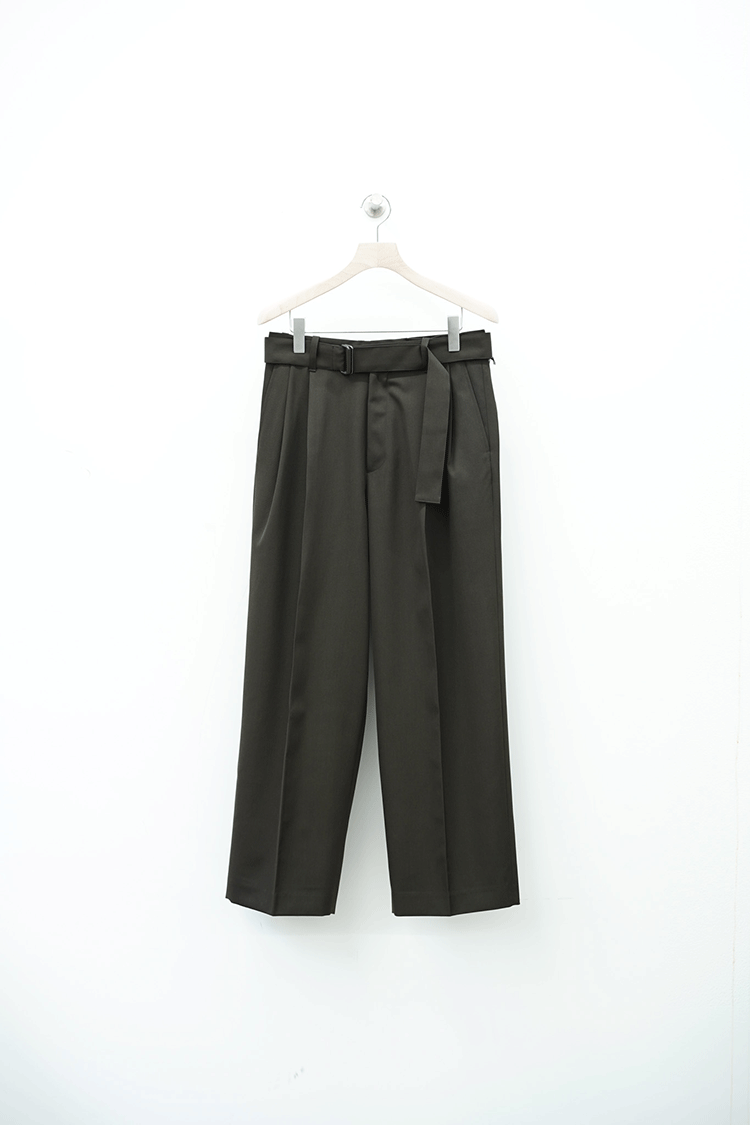 stein BELTED WIDE STRAIGHT TROUSERS / MILITARY KAHKI