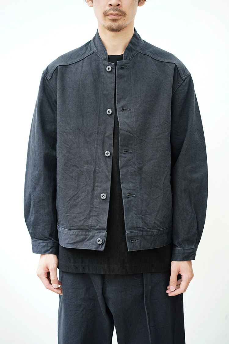 blurhms 12.9oz Selvage Denim Stand Collar Jacket / BLACK SOLID