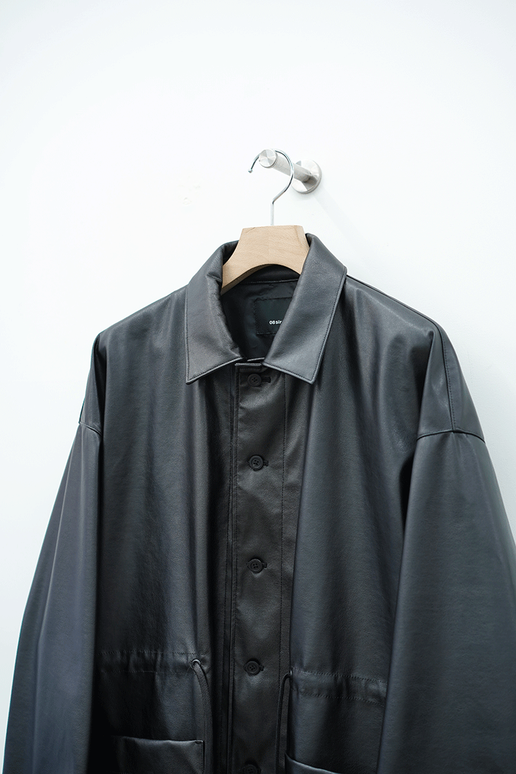 08sircus Synthetic leather bonding drawstring coverall / black ...