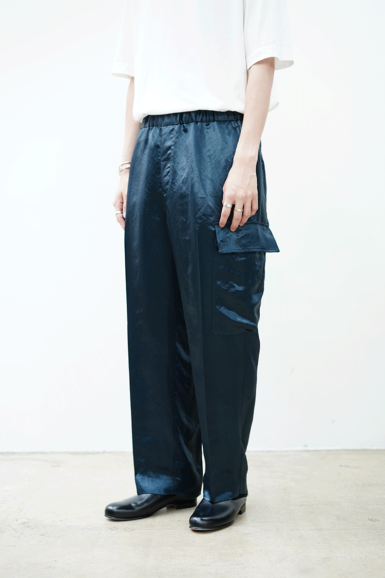 08sircus Glossy satin easy cargo pants / teal blue - Unlimited
