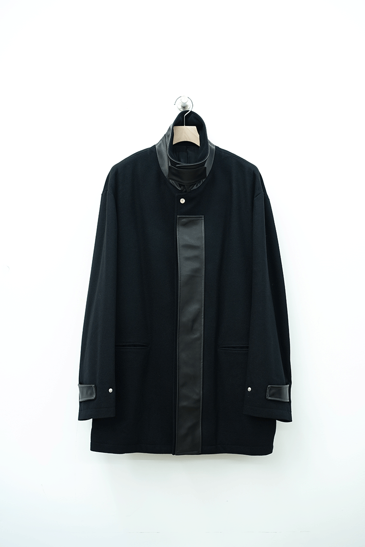 stein LEATHER FLY FRONT LONG JACKET / BLACK