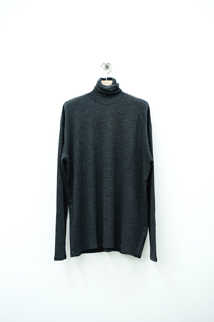 POSTELEGANT Fine Wool Circular Rib High Neck / Charcoal Gray