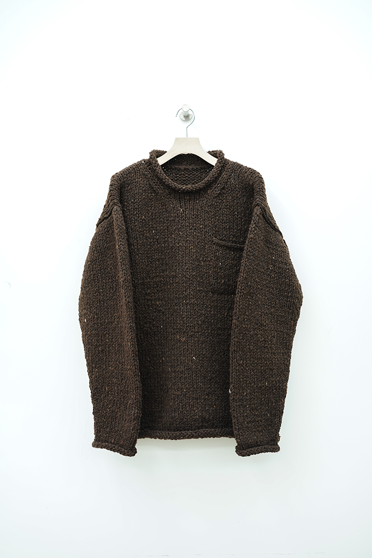 POSTELEGANT Natural Wool Hard Knit Crew Neck / Natural Brown