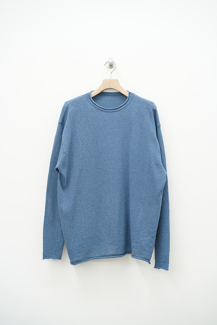 POSTELEGANT Cotton Boucle Pull-over Knit / Dull Blue