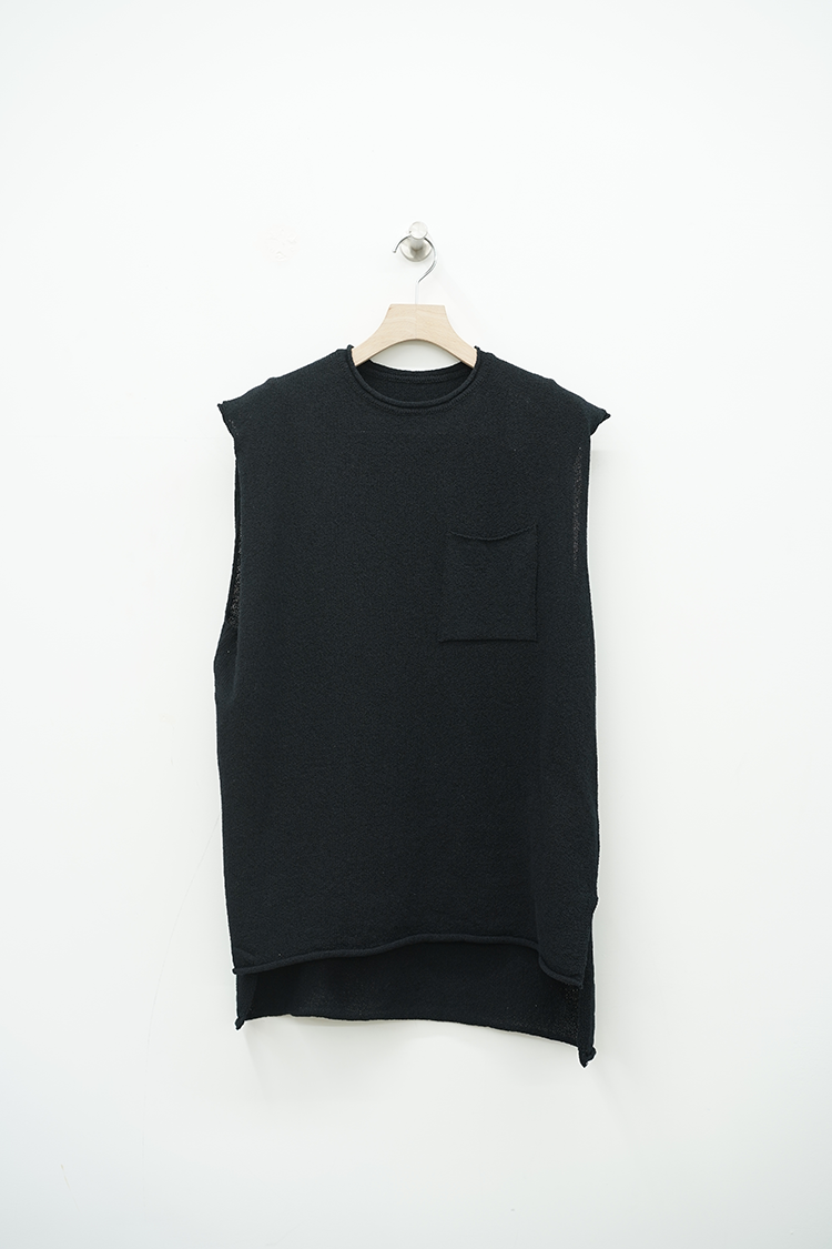 POSTELEGANT Cotton Boucle Knit Vest  / Black