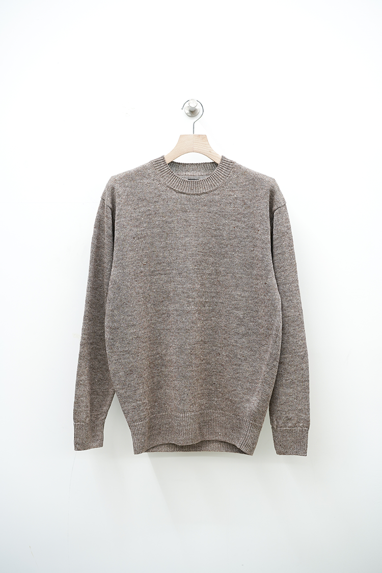 BATONER WASHED HIGH COUNT LINEN CREW NECK L/S / BROWN