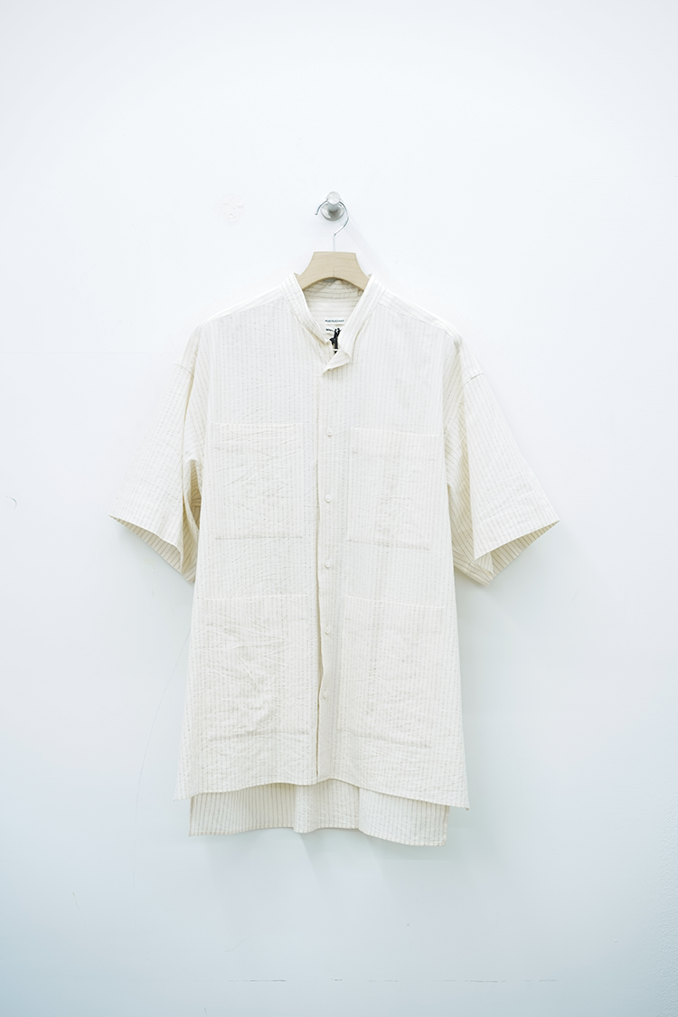 POSTELEGANT Cotton Linen Stripe S/S shirt / Ecru Stripe