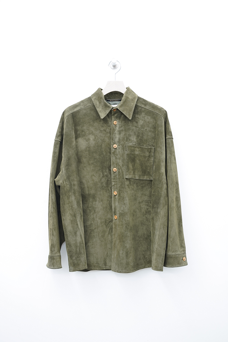 MARNI COMPACT SUEDE L/S SHIRT / DARK OLIVE