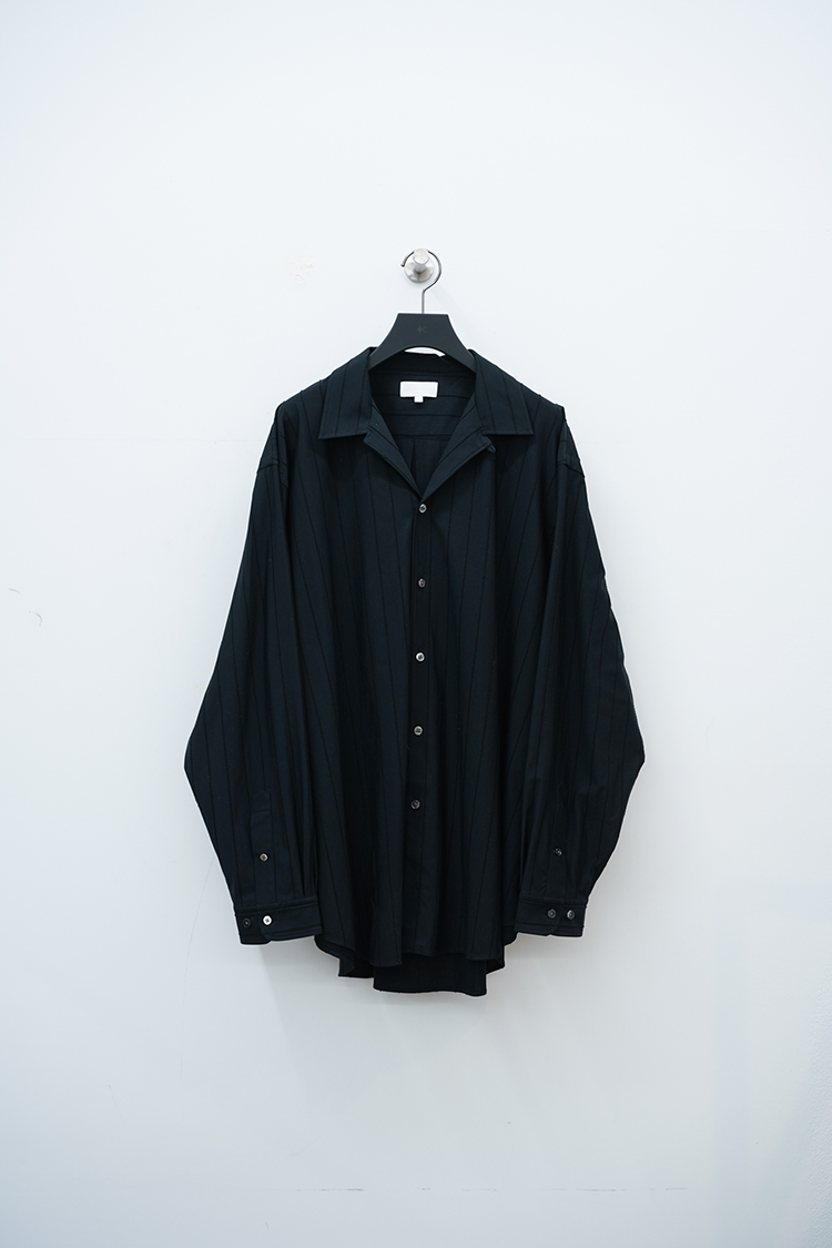 KANEMASA PHIL 46G Atmosphere Embroidery Stripe Open Collar Shirt / BLACK