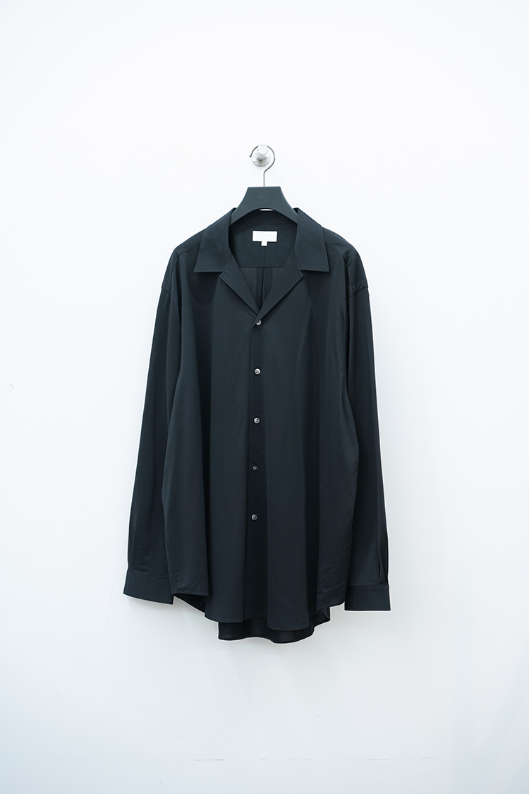 KANEMASA PHIL 46G Atmosphere Silk Blend Open Collar Shirt / BLACK